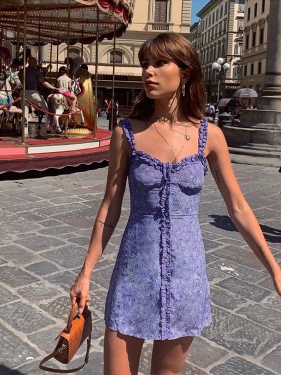 Realisation Par Dresses & Skirts - Réalisation Par The Julia 100% Silk Mini Dress Purple Haze Ditsy Floral Print L